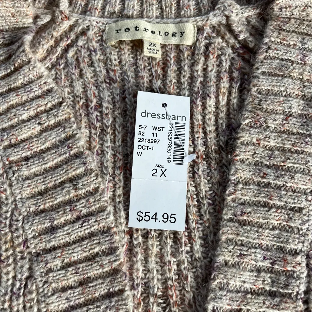 Retrology Plus Sz 2X Knit Pink Cardigan Sweater Open Stretch Drop Shoulders - Image 4