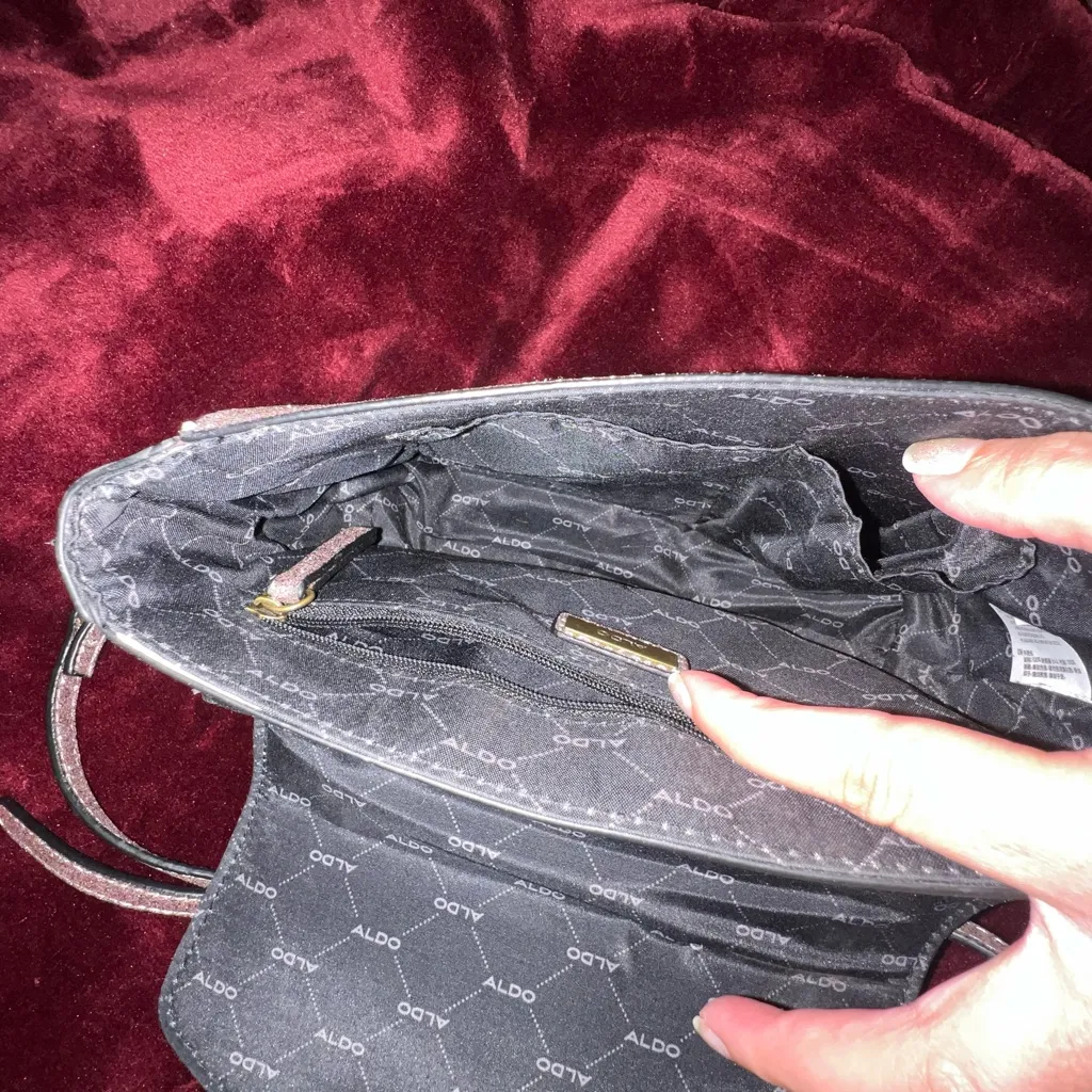 Aldo Glitter Shining Crossbody Bag with pink and silver embellished snap closure - Image 3