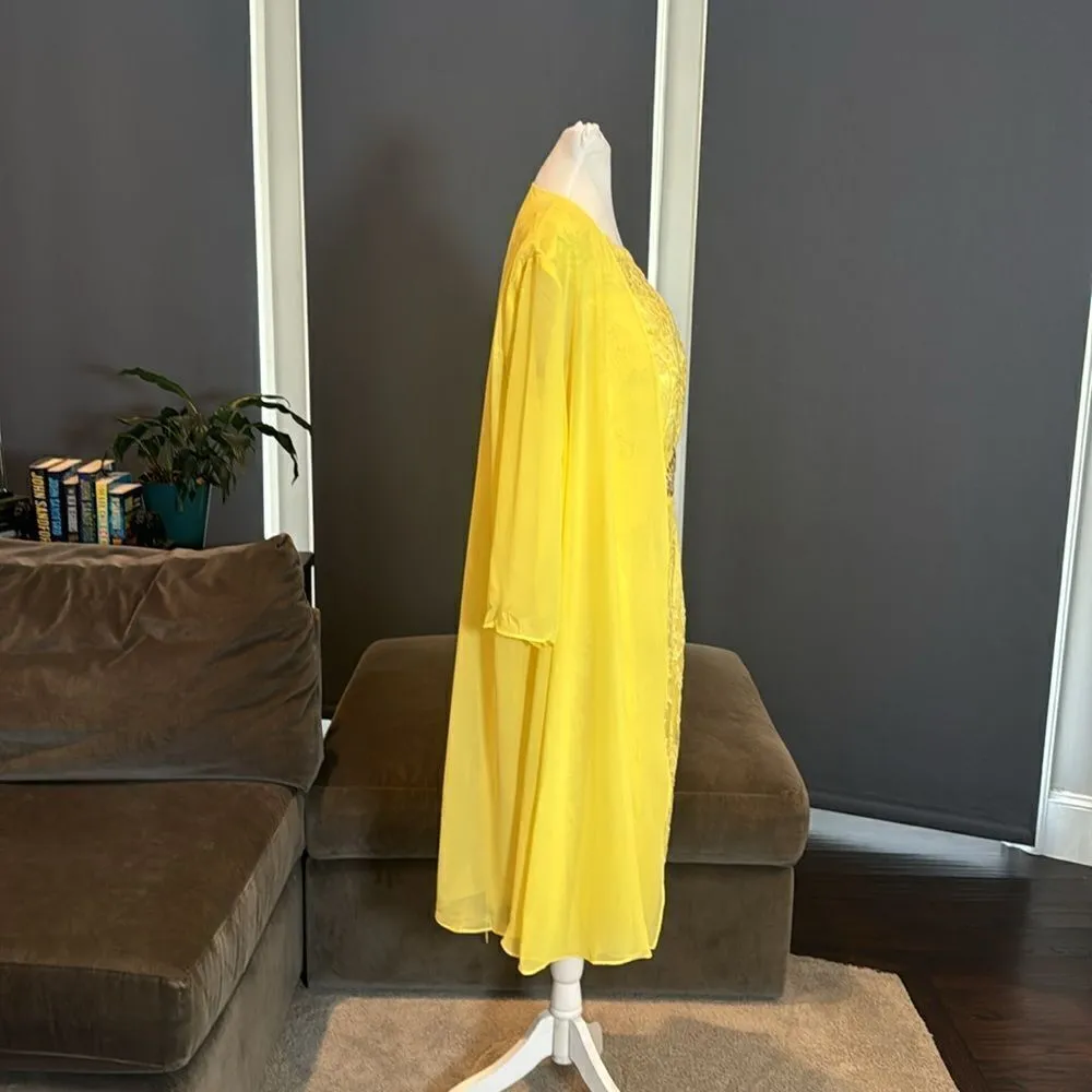 Women’s Plus Size Tea Length Formal Yellow Dress Matching Chiffon Jacket Size XL - Image 2