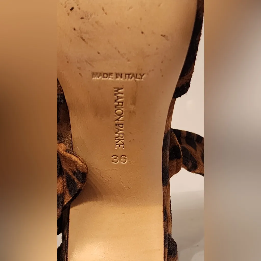 MARION PARKE Bella Leopard Brown & Black Suede Ankle Wrap Sandal Women’s Size 6 - Image 12