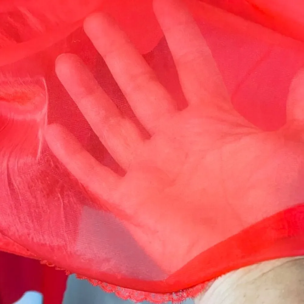 Vintage 60s Double Layer Nylon Chiffon Peignoir Babydoll Nightie Coral Small - Image 4