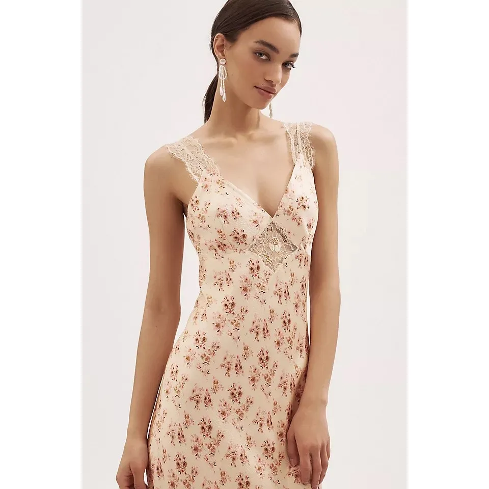 Cami NYC Rika Floral Hammered Silk Dress ivory pink size 6 - Image 15