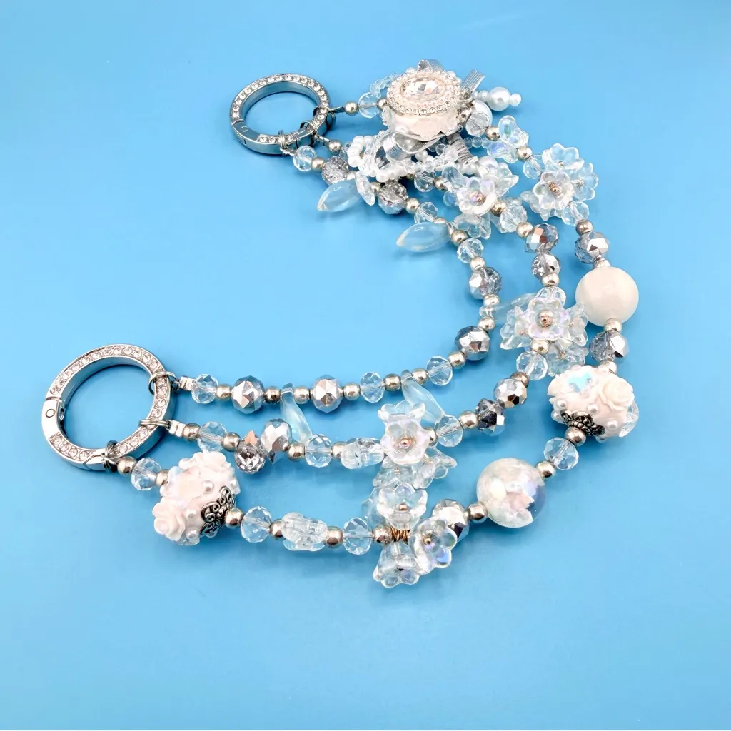 🤍 Luxury Bag/Phone Chain Charm/Keychain Triple-Layer Flowers Fancy Crystal Beads - Image 5