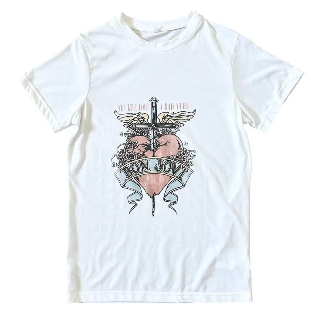 American Classics Bon Jovi Vintage Style Short Sleeve Band Tee White Size Small - Image 6