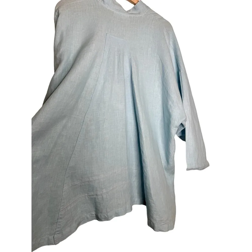 Bryn Walker 100% Linen Blue nehru collar jacket Button Down Size Small Oversize - Image 6