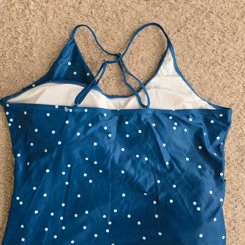 Blue Polka Dot Tankini Wrap Adjustable Tank Top Swimwear Plus XXL 1XL Size 1X - Image 5