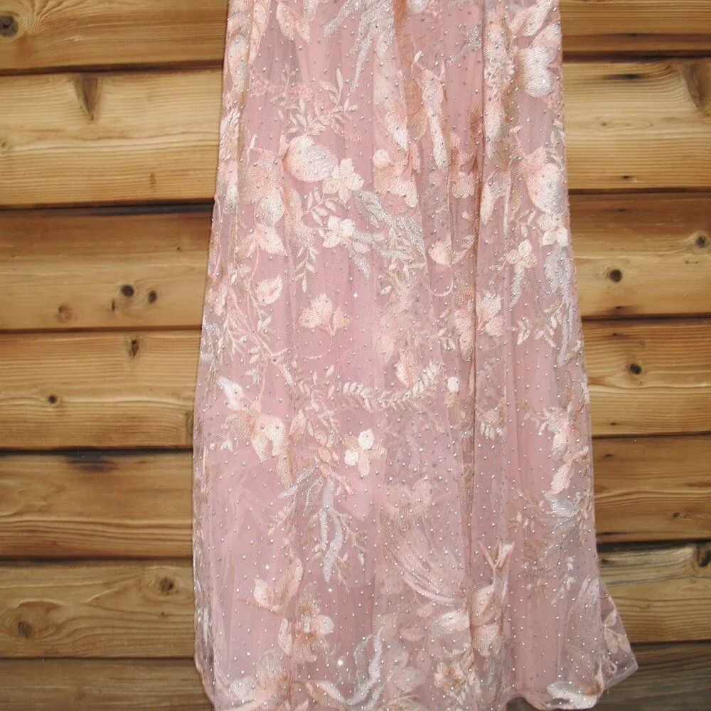 MAC DUGGAL  20214 Pink Embellished Long Sleeve V Neck A Line Gown - Image 9