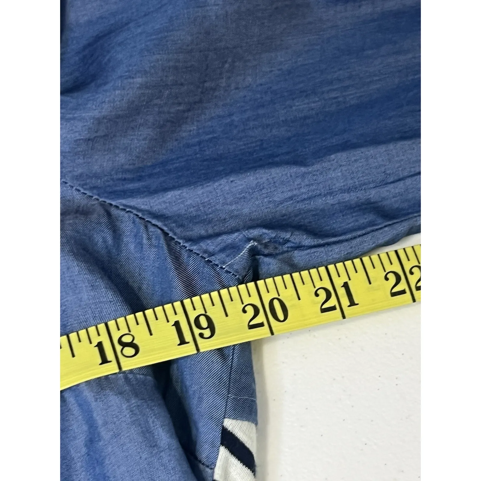 Crown Ivy Women’s Size Medium Petite Denim Button Down Shirt Black Striped Back - Image 8