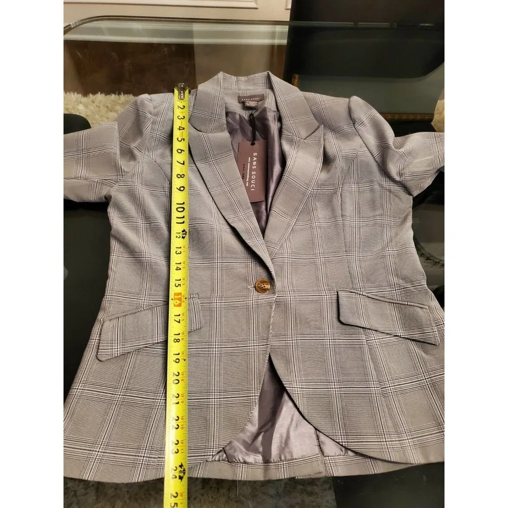 Sans Souci Women Gray Plaid Polyester LongSleeve Single Breasted Fitted Blazer L - Image 12