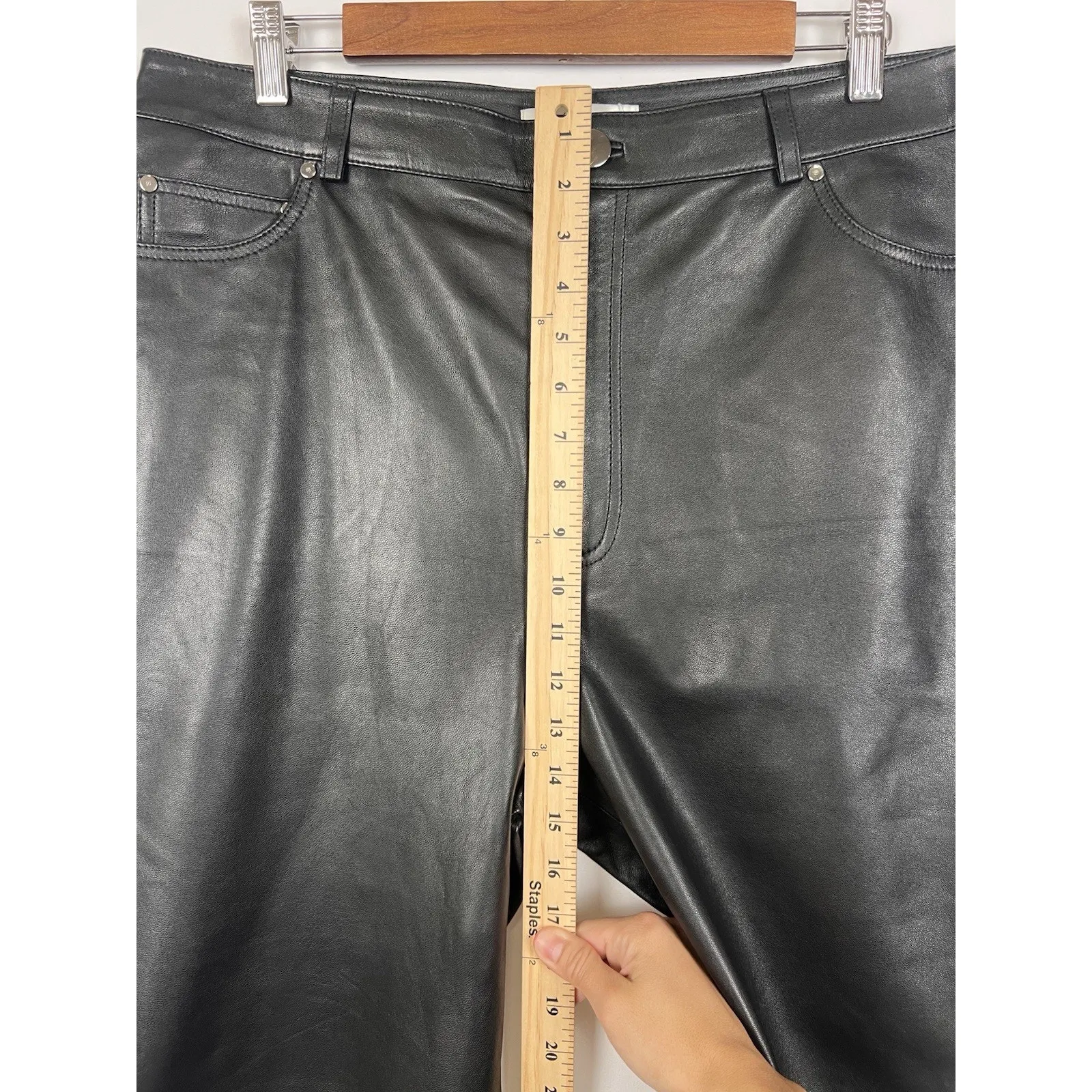 L’Académie Black Leather Straight Leg Pants Women’s XL 100% Leather NWT - Image 13