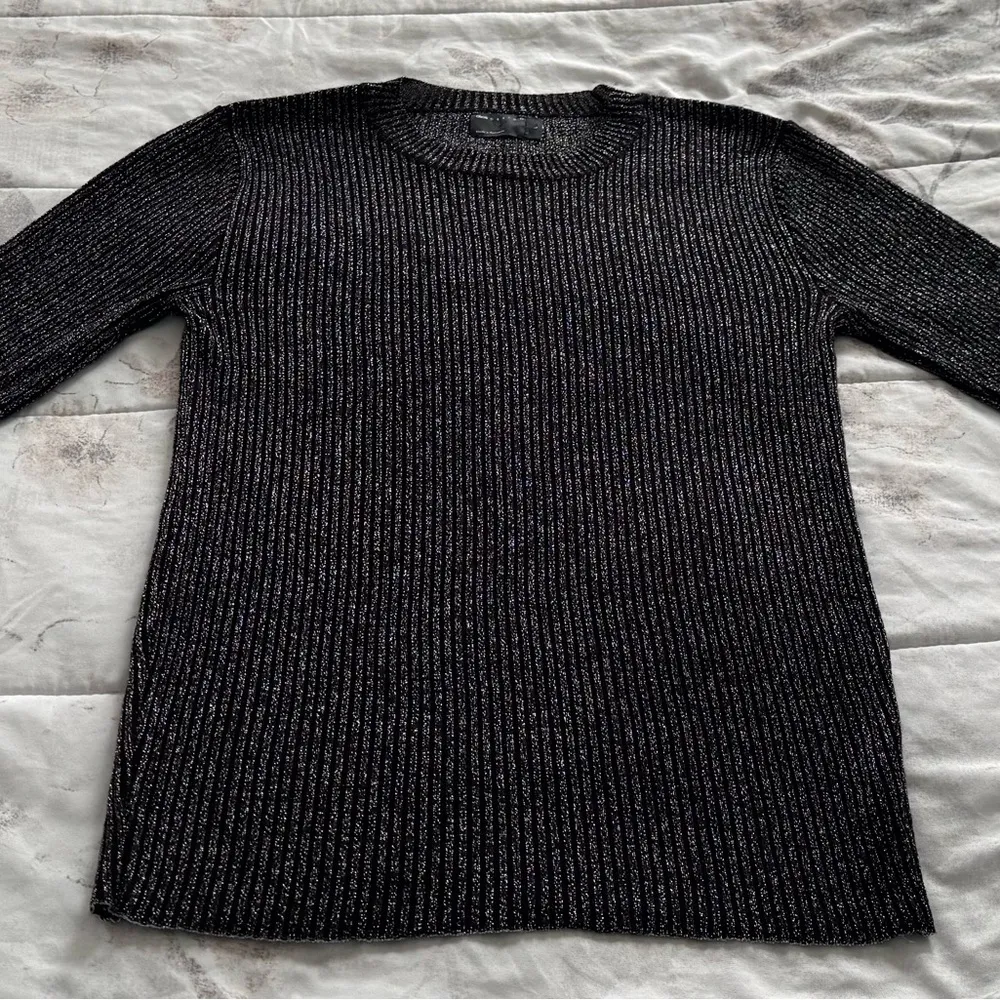 ASOS Design Black metallic ribbed crewneck Sweater, size L bohemian festive - Image 10