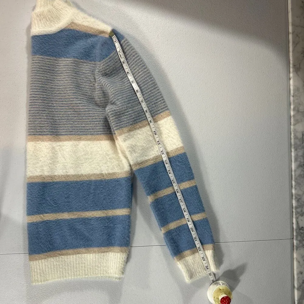 FATE. Womens M Mock Neck Long Sleeve Fuzzy Pullover Sweater Multicolor Stripes - Image 10