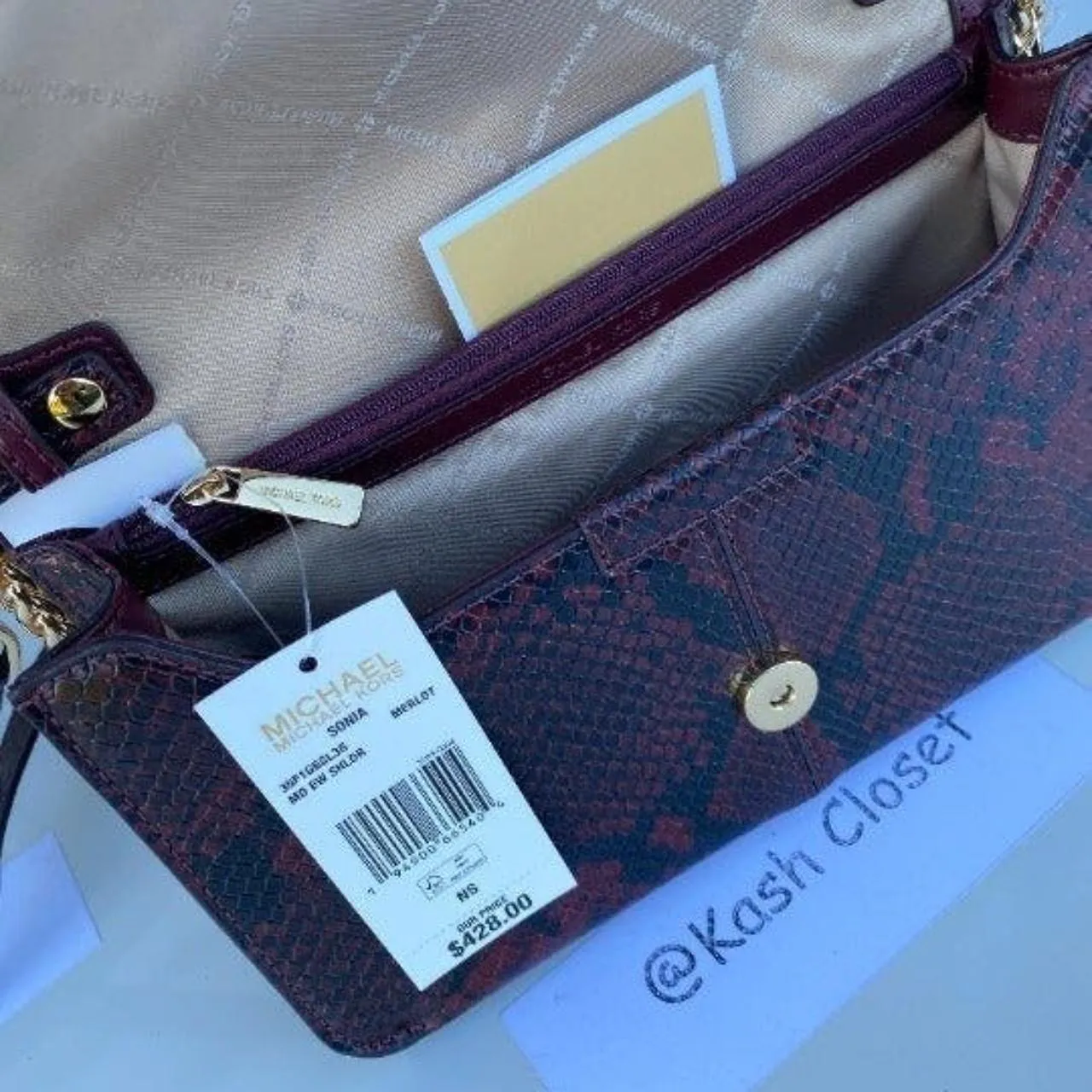 Michael Kors Merlot Sonia Medium Snake Print Shoulder Bag - Image 7