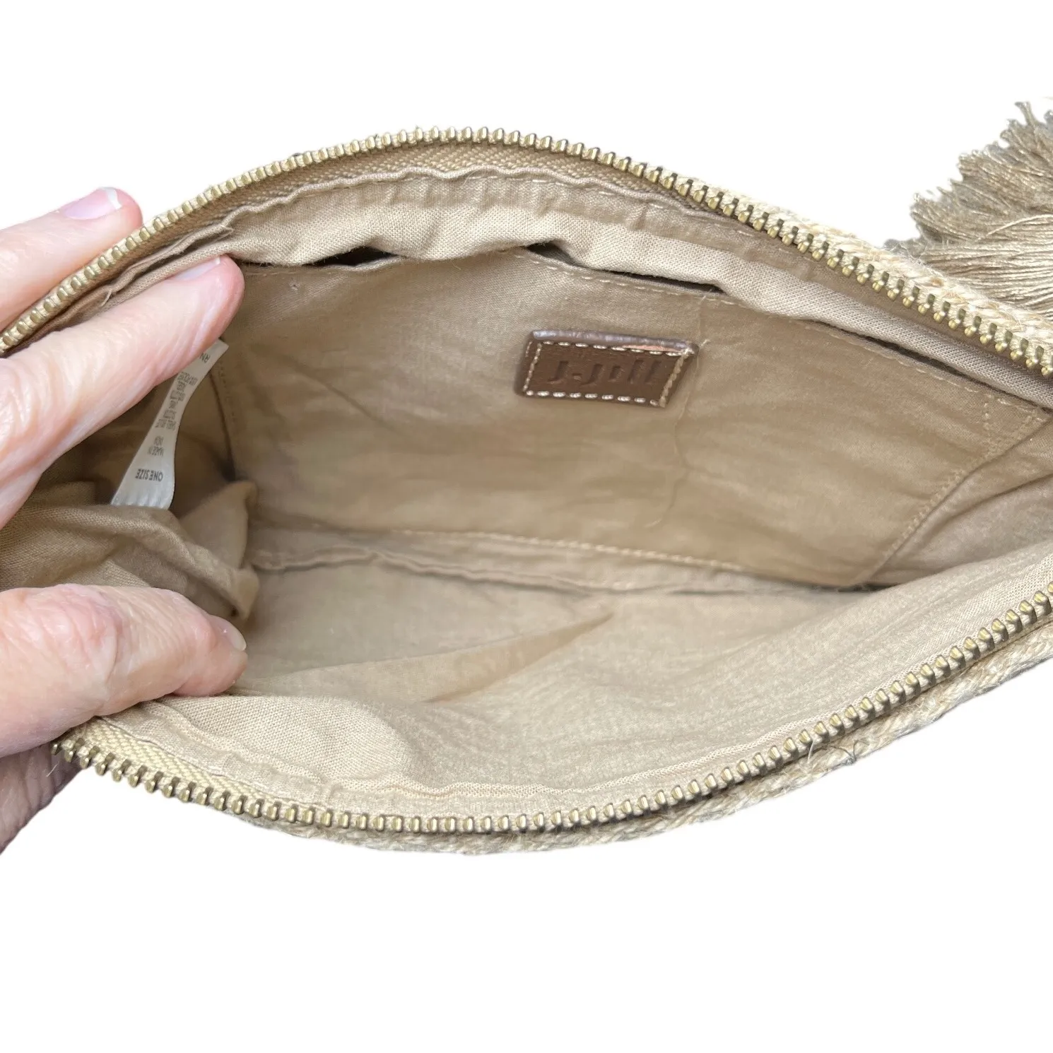 J.Jill Woven Jute Tassel Wristlet Clutch Striped Tan Navy‎ Orange Boho Bag - Image 8