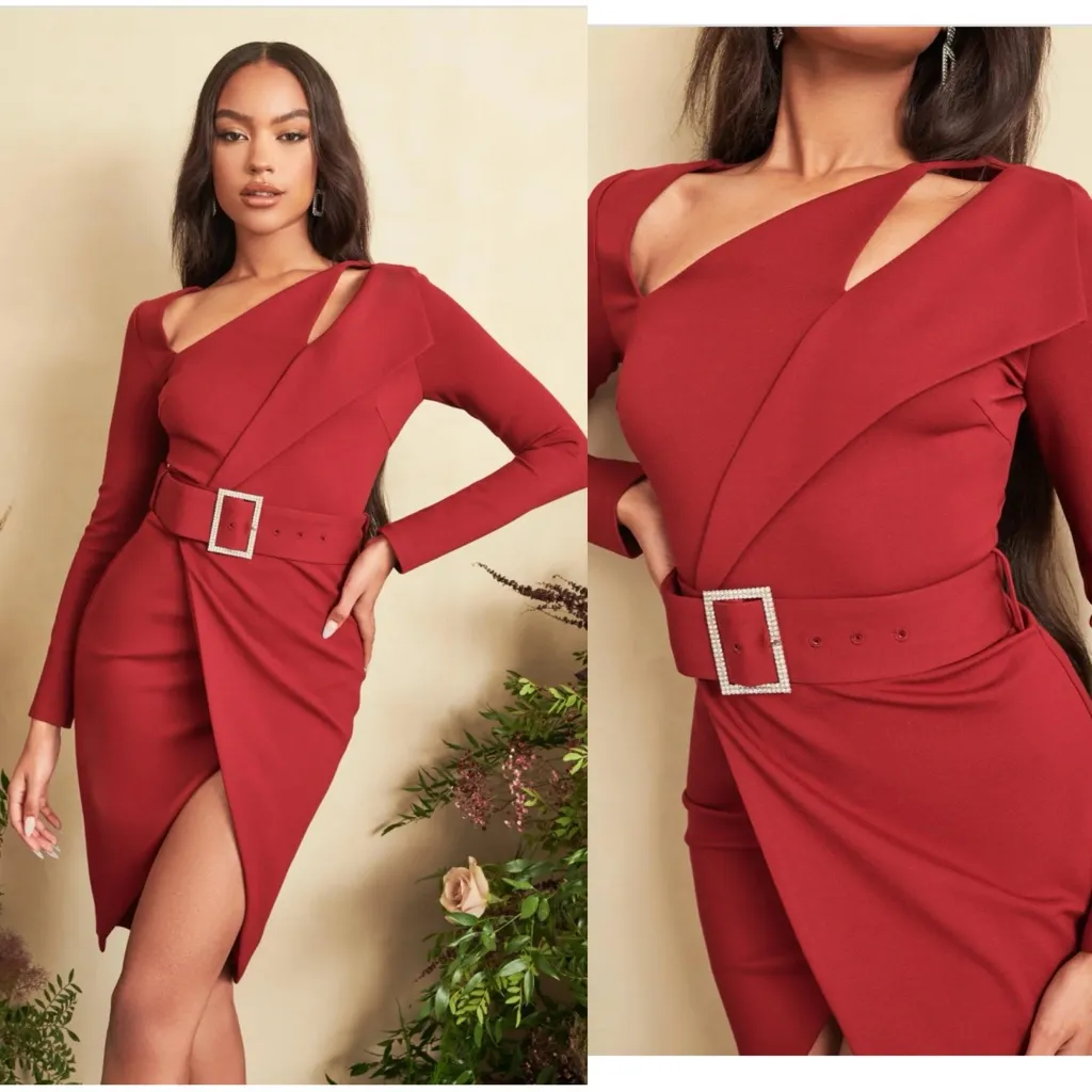 Lavish Alice Ruby Long Sleeve Ponte Midi Dress Burgundy Womens US‎ Size 6 NEW - Image 2