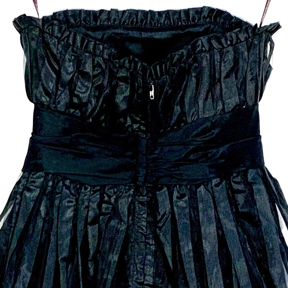 Betsey Johnson New Black Strapless Ruffle Party Dress 0 Sheer Stripe Overlay - Image 10