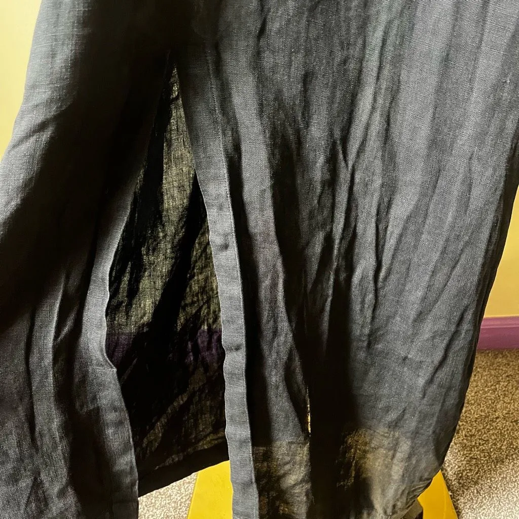 Vintage Mosato Linen Maxi Dress‎ 3X Black Gold Embroidered Abstract Woman Art - Image 6