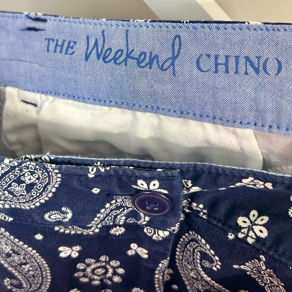 Talbots Women’s The Weekend Chino Paisley Print Pants Navy Blue Size 4 EUC - Image 4