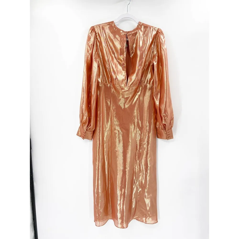 Olivia Von Halle x Disney Aureta Grace Silk Lurex Metallic Mid-Length Dress NWT - Image 4