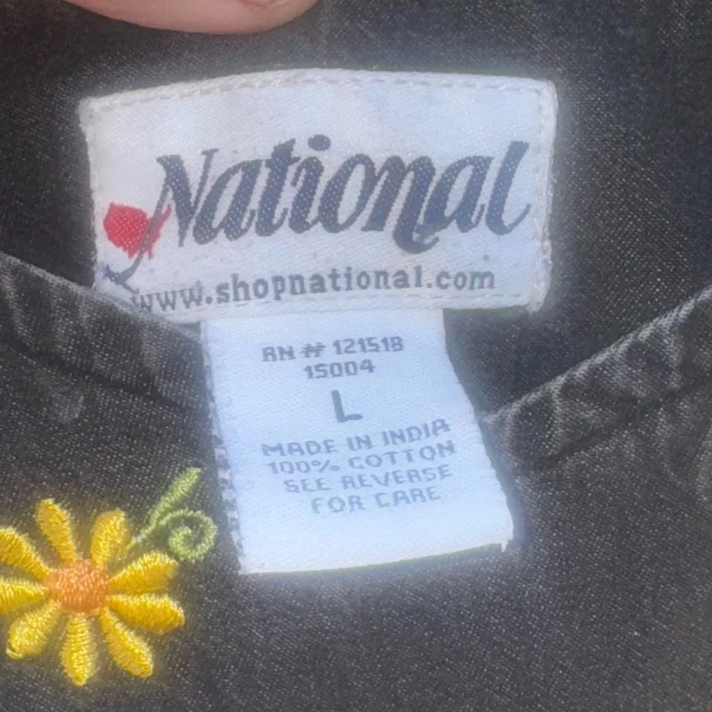 Vintage National Embroidered Butterfly hippie BoHo Midi Dress Large Black - Image 3