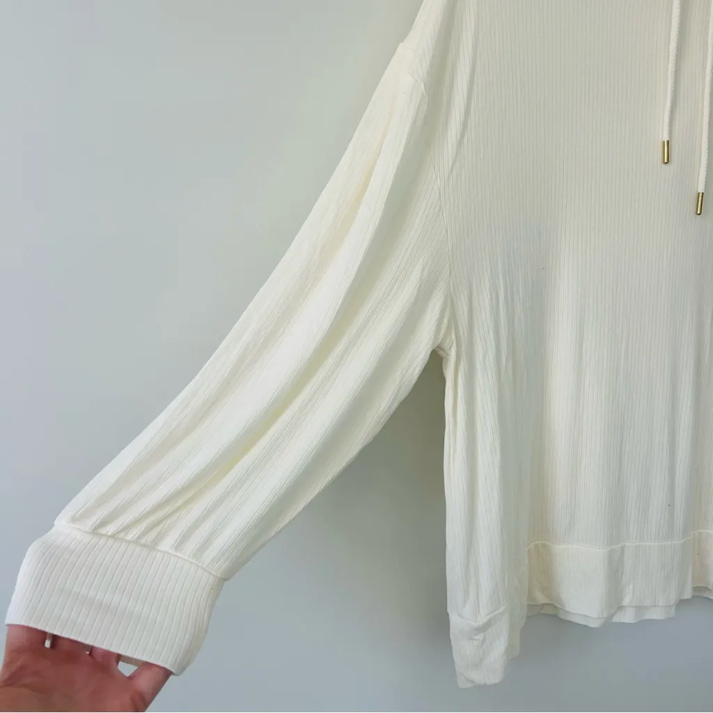 Fabletics Cream Hooded Oversized Ribbed Light Weight Oversized Pullover S - Image 5