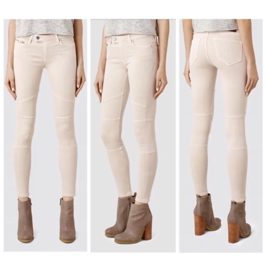 All Saints Nude Biker Fit Mid-Rise Skinny Jeans, 28 - Image 2