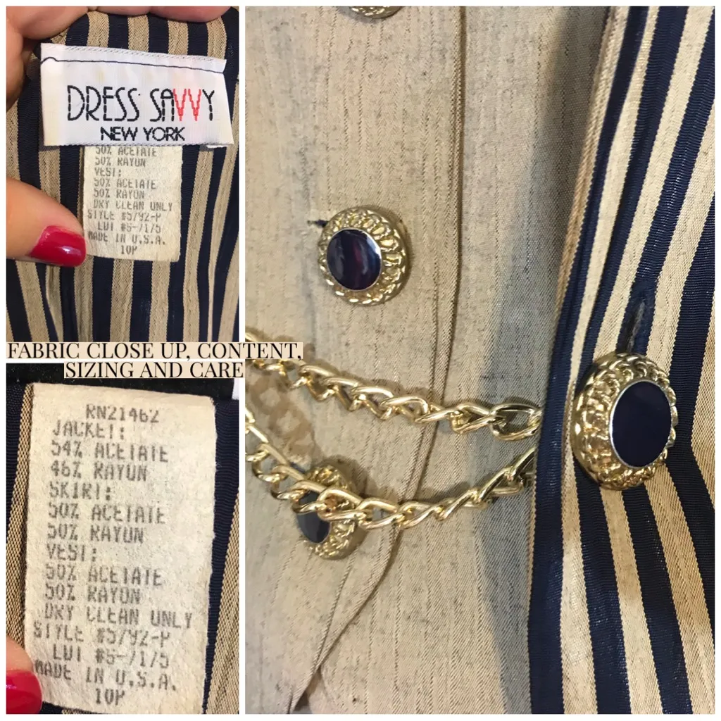 VINTAGE 1980'S DRESS SAVVY BLUE & BEIGE STRIPED BLAZER TOP (10P) - Image 12