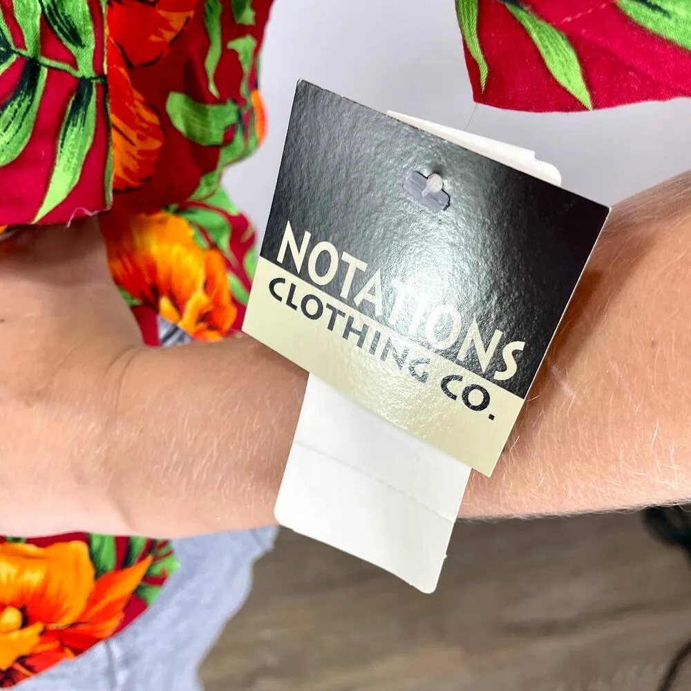 90s NOTATIONS Vintage Red Floral Hawaiian Print Button Up - Image 6