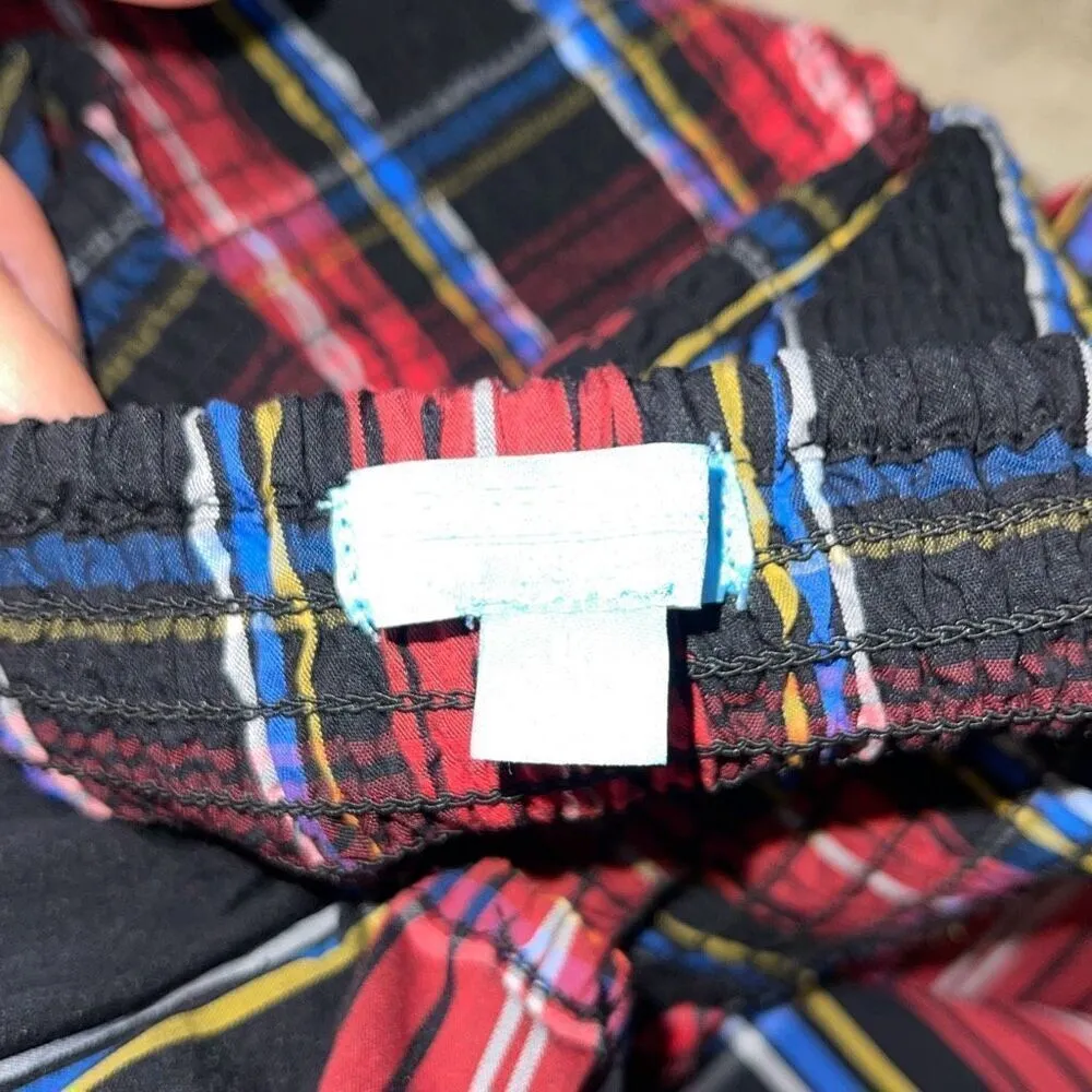 Draper James RSVP Womens Plaid Elbow Sleeve Smocked Peplum Top Red Multi Large - Image 4