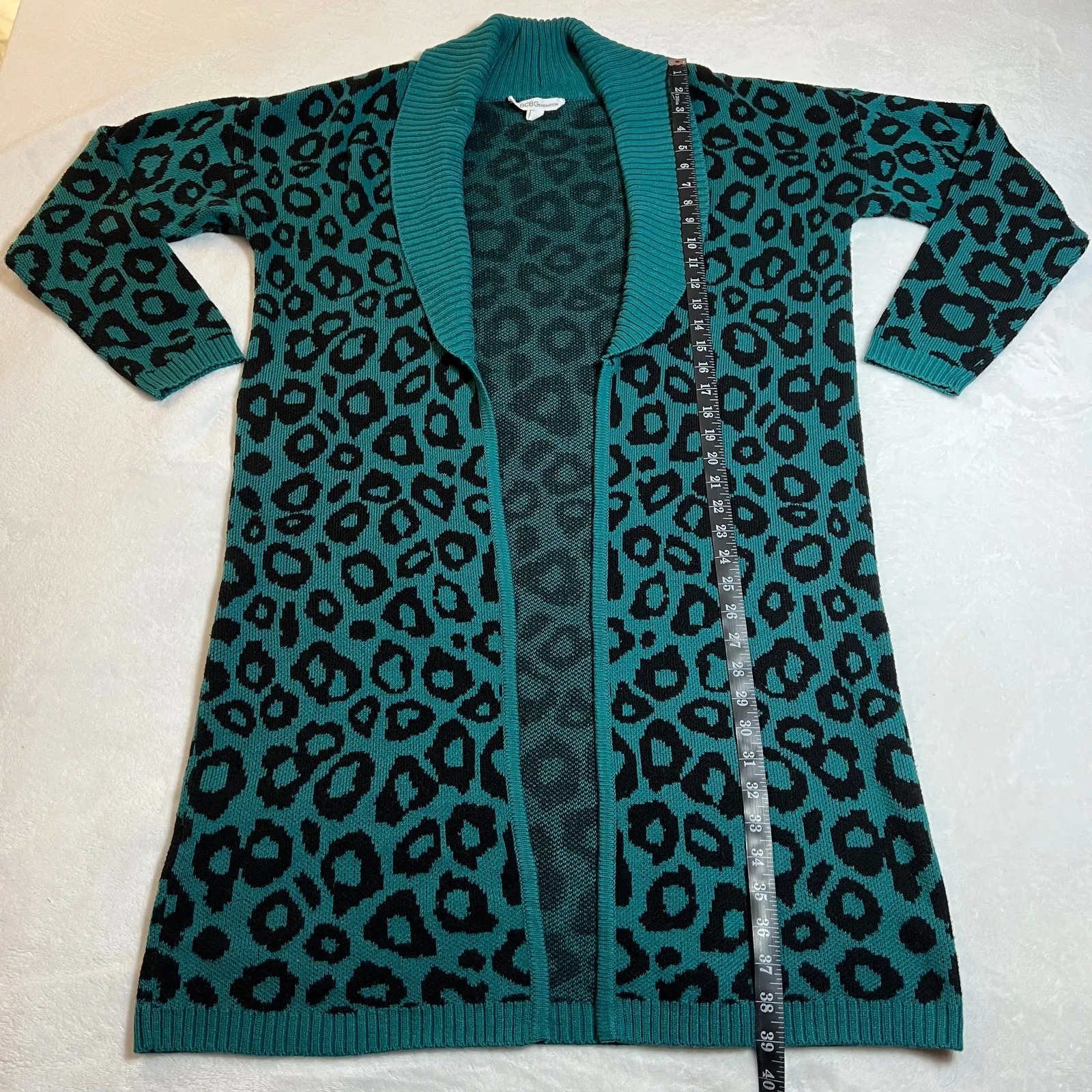 BCBGeneration Women's Leopard Open Front Knit Duster Cardigan Size L Maximalist - Image 10