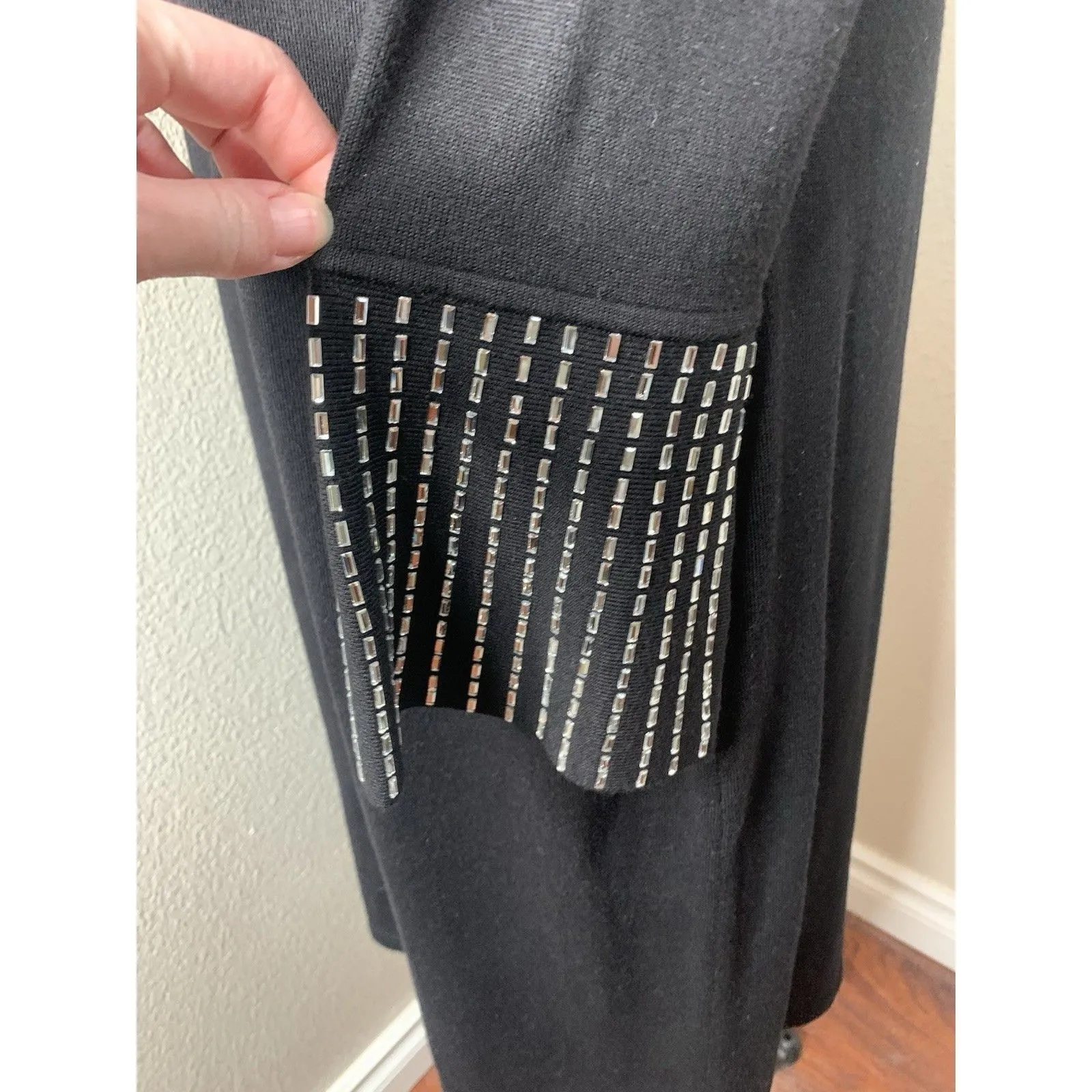 Calvin Klein Sz XL Black Stretchy Fit Dress Bedazzle Sparkle Sleeves & Collar - Image 6