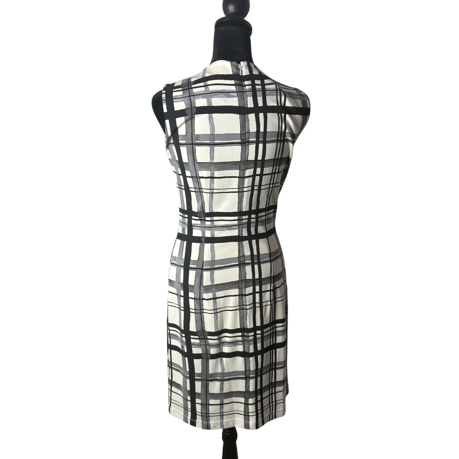 J.McLaughlin Devon Plaid Sleeveless Sheath Dress Size XS Stretch Office Retro - Image 3