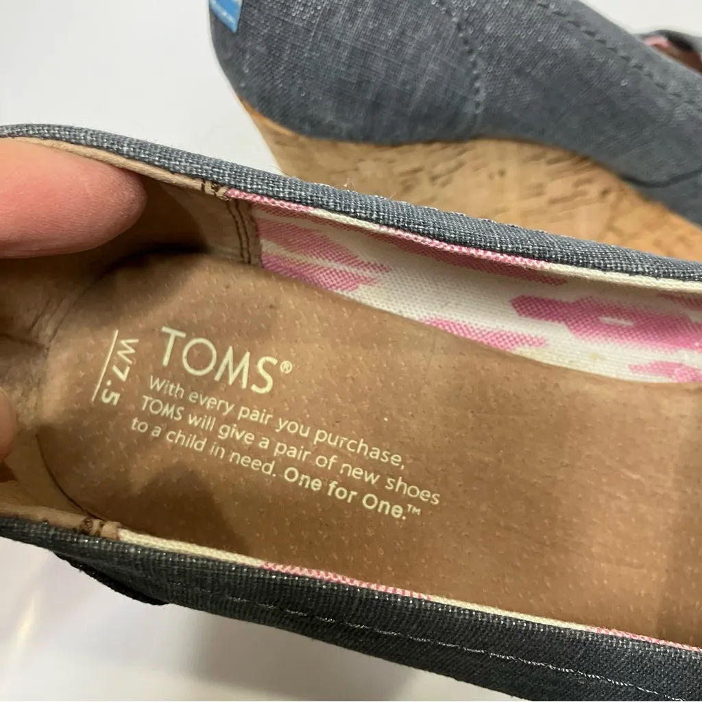 Toms classic‎ wedge peep toe shoes shimmery chambray women’s size 7.5 casual - Image 7