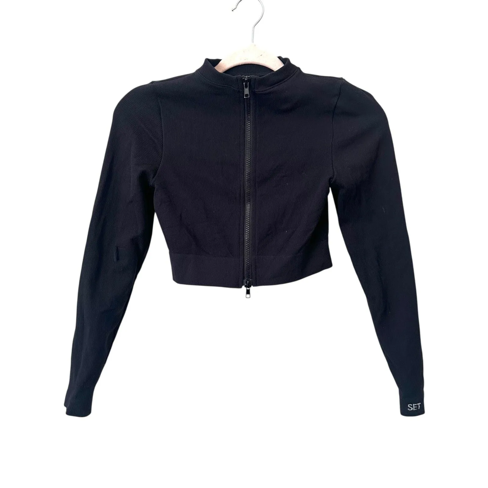 SET ACTIVE Cropped‎ Zip Sculptflex Jacket Black Small - Image 2