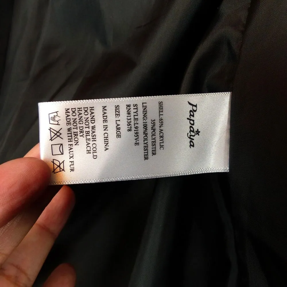 Papaya Faux Fur Vest Juniors L Black Front Hooks V-Neck Boho Rock Chic Mod Punk - Image 11