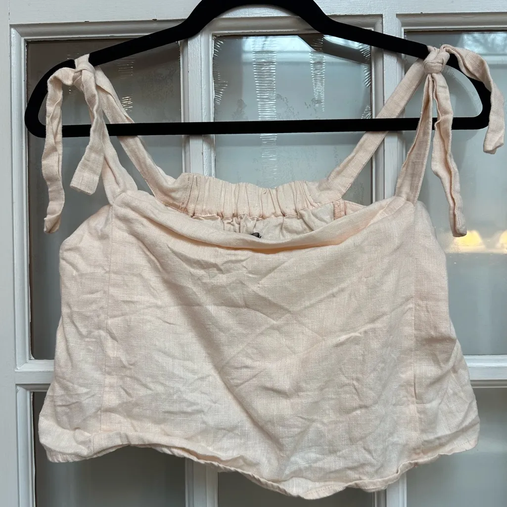 Reformation Blush Pink Amalia Linen Off-Shoulder Crop Top Size XS Minimalist - Image 11