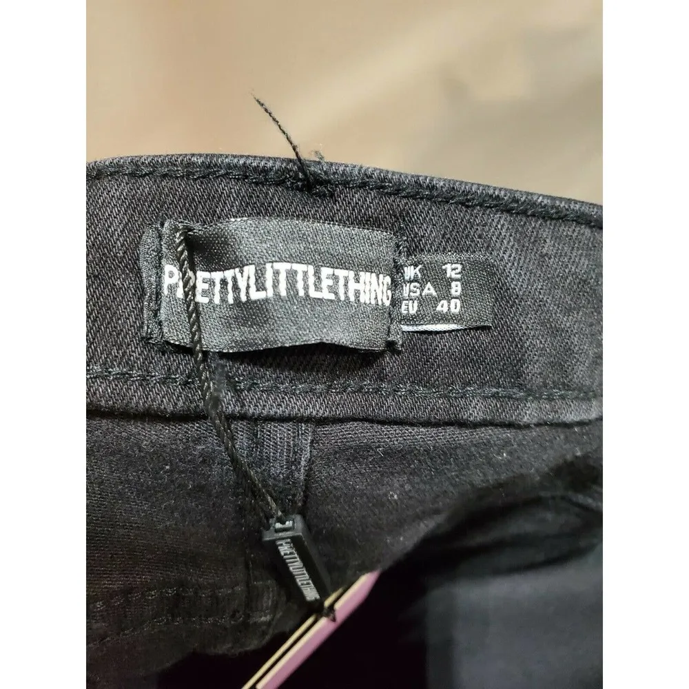 PRETTYLITTLETHING Women's Denim Black Cotton Mid Rise Skinny Leg Jeans Pant 8 - Image 7