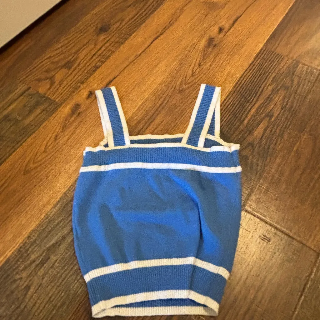 Amazon Blue and White Striped Tank Top - Image 2