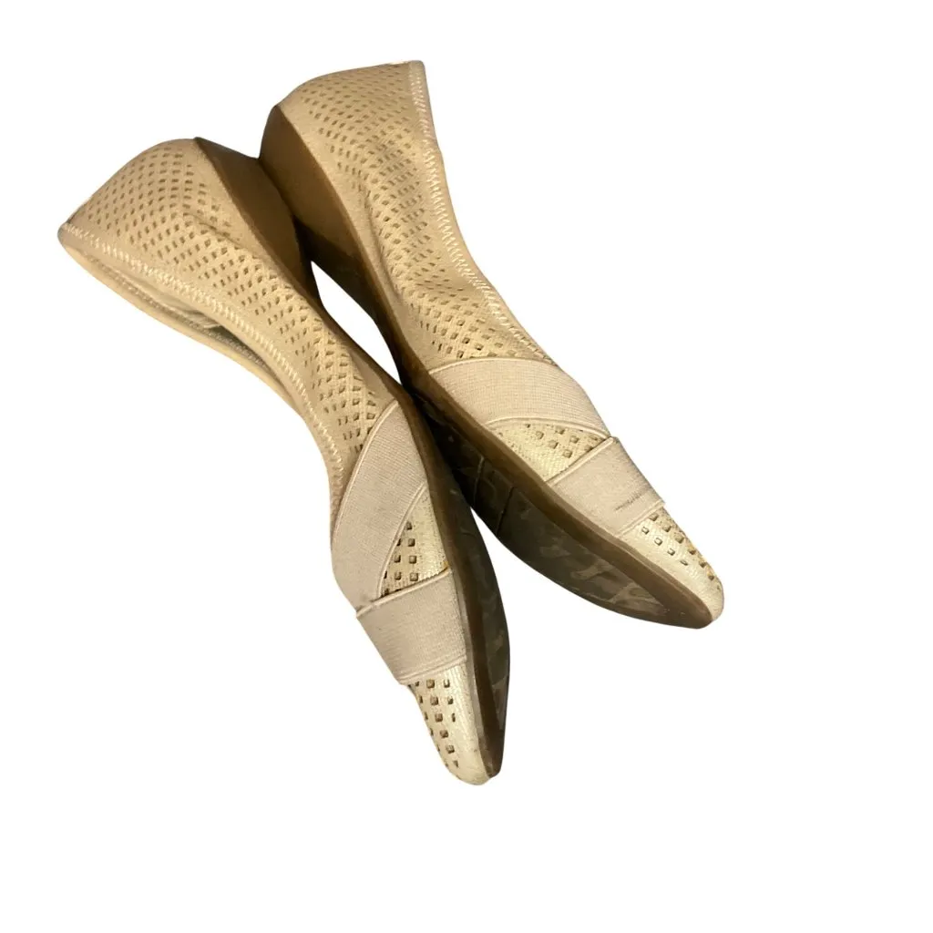 AK Sport Beige Perforated Flats With Elastic Strap Gold Accent 6 business casual Tan - Image 9