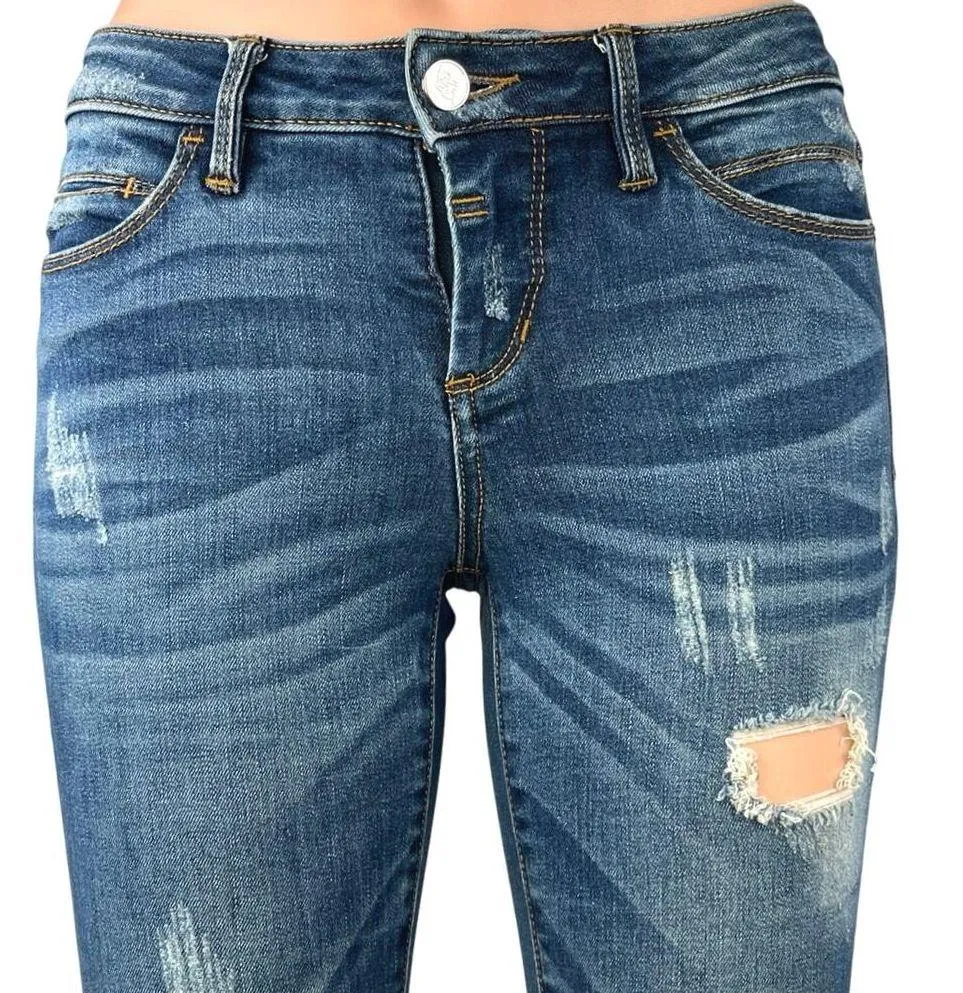 Bebe Women's Blue Distressed Low Rise Stretch Casual Skinny Denim Jeans Size 24 - Image 4