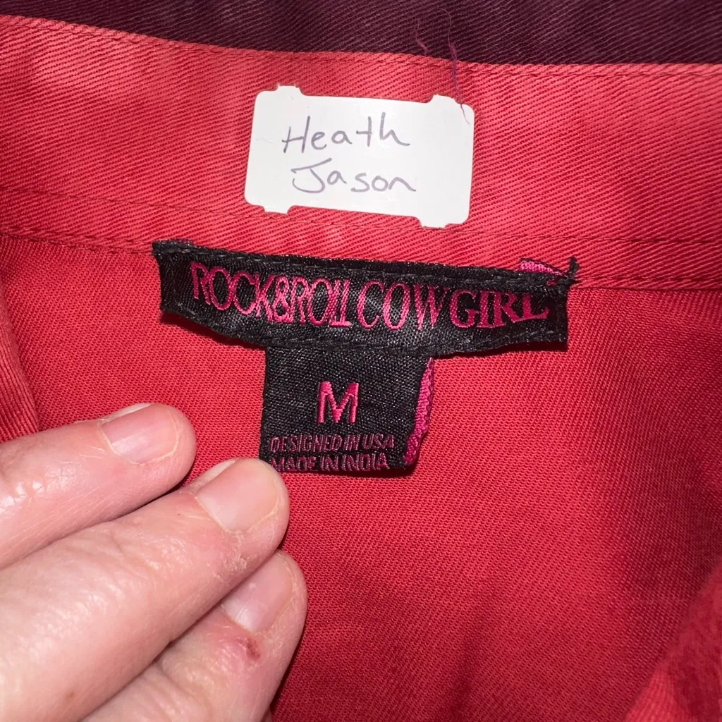 Rock & Roll Cowgirl Western Shirt Medium Bucking Bronco Embroidery Pearl Snap - Image 8