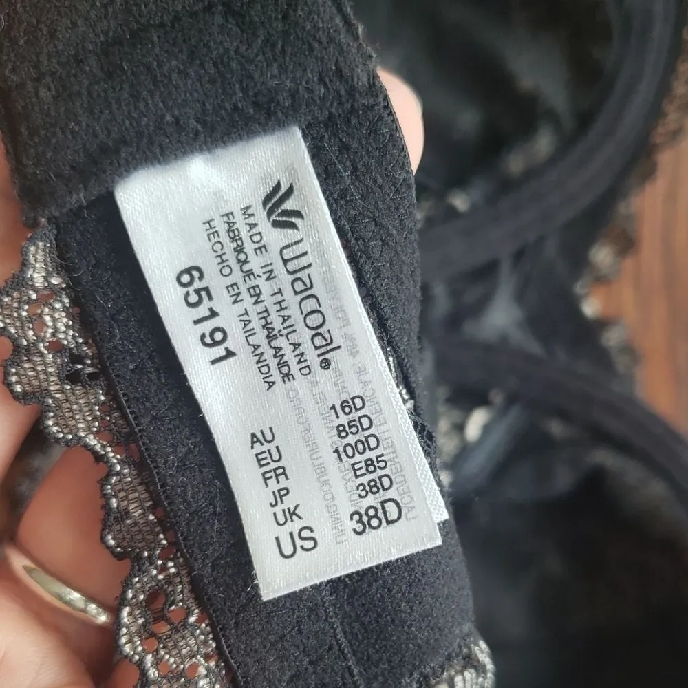 Wacoal Dainty Romantic Fairy Chic Feminine Elegant Black Cream Lace Bra Size 38D - Image 4