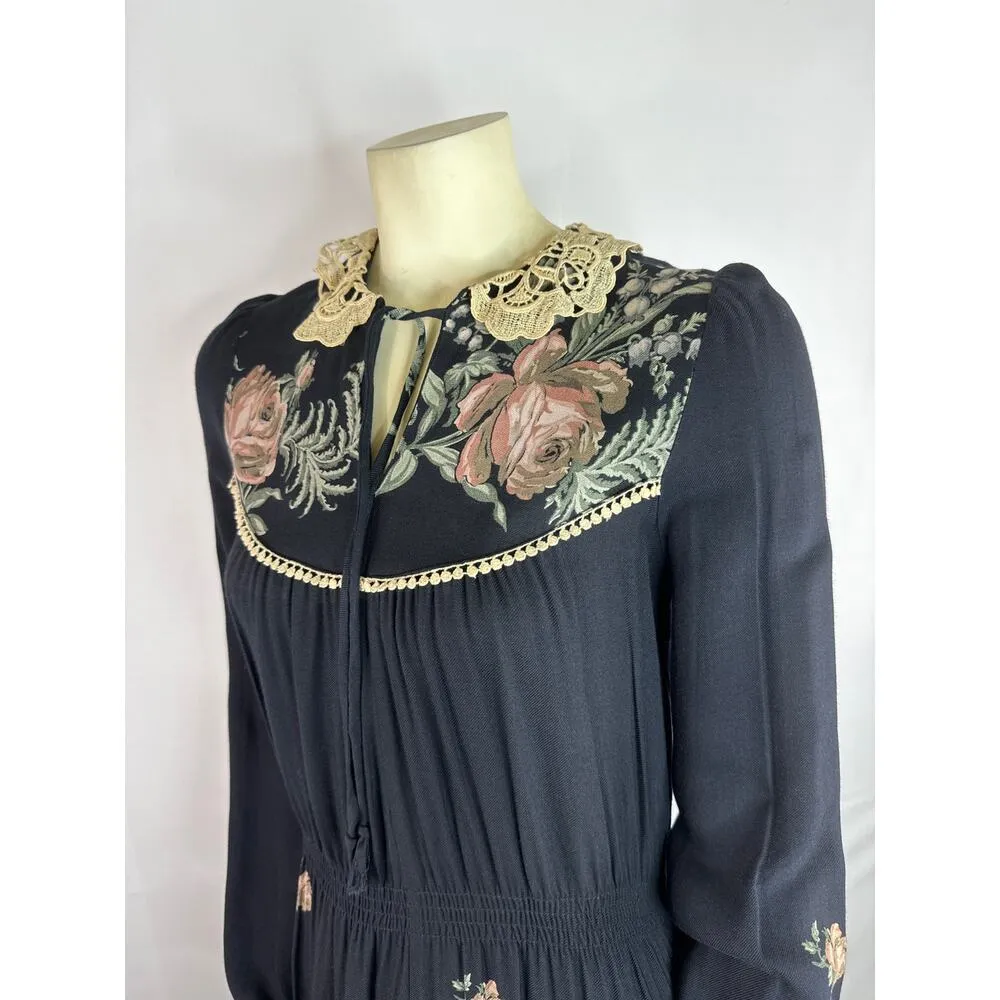 Vintage Boho Cactus N.Y.C Label Crochet Black Hippie Floral Pink Dress size 7 - Image 8