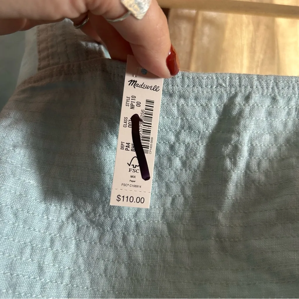 Madewell Square-Neck Mini Dress 100% Linen Coastal Grandma Short‎ Blue NWT Sz 00 - Image 4