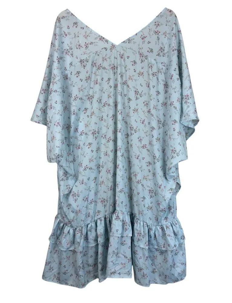 Heyson Blue Floral Ruffle Open Front Lightweight Summer Cardigan Size M - Image 3