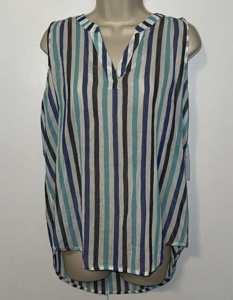 Liz Claiborne Sleeveless Tank Top Blouse Sheer Striped Women’s Medium M Cotton - Image 5