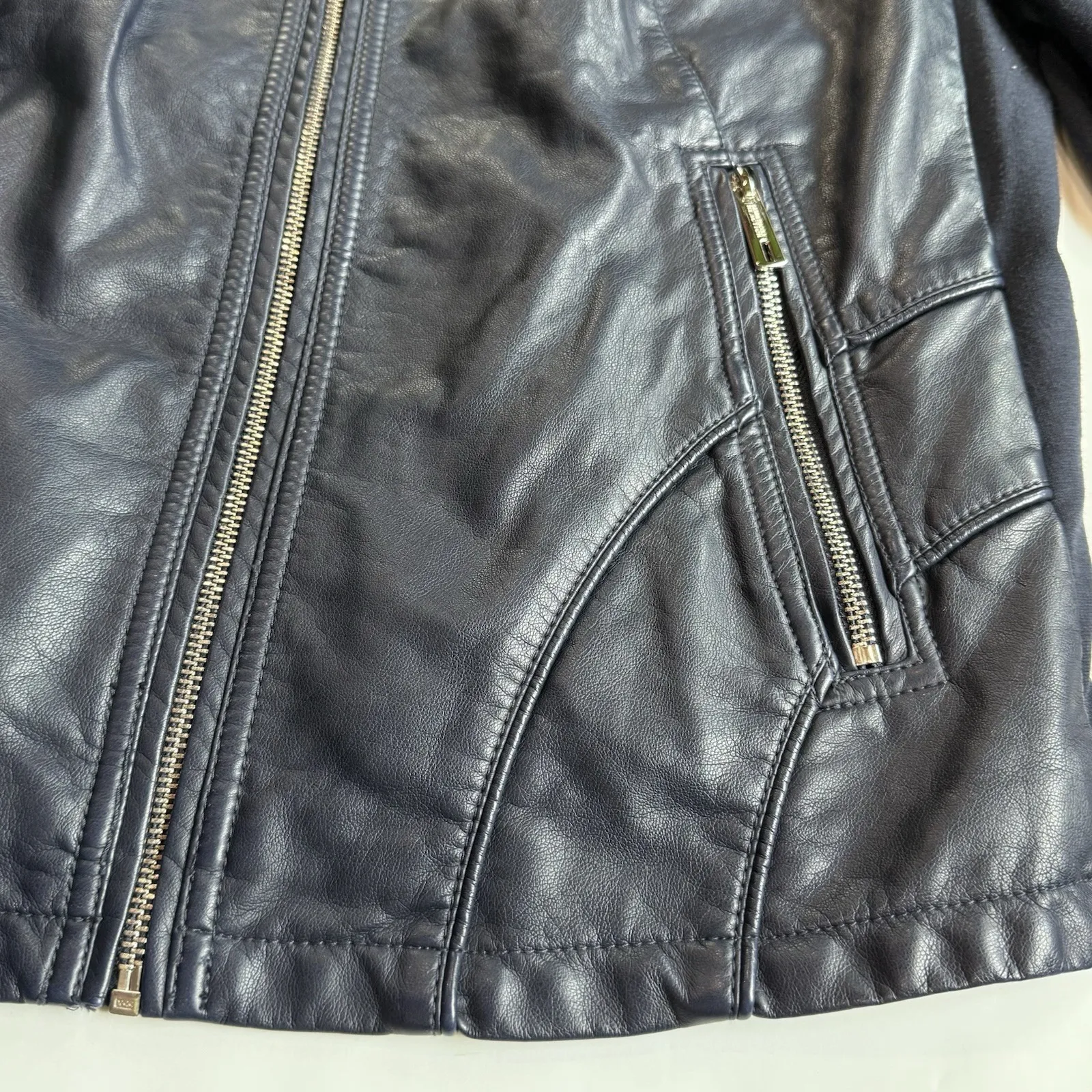 Kenneth Cole Reaction Moto Jacket Women XL 14 16 Blue Faux Leather Coat Blazer - Image 6