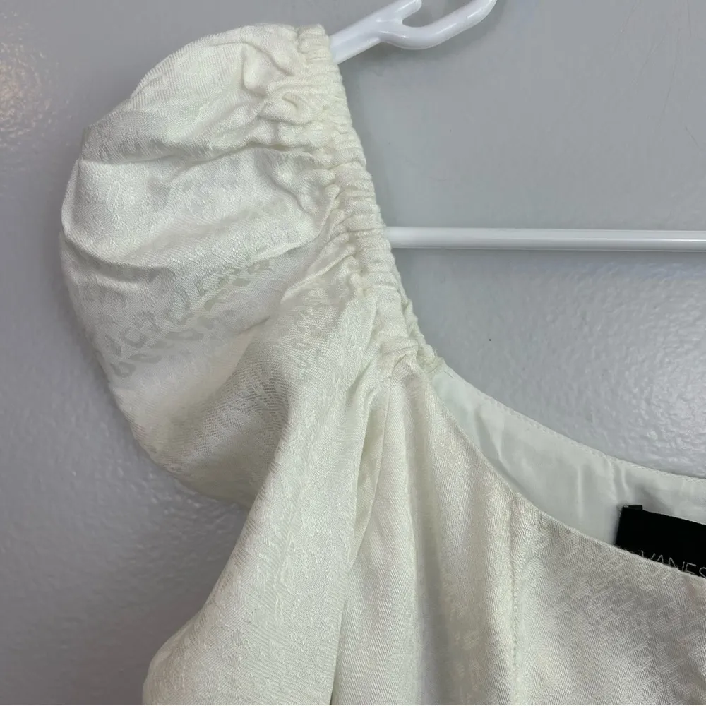 Vanessa Mooney White Jacquard Leopard Print Puff Sleeve Mini Dress XS - Image 5