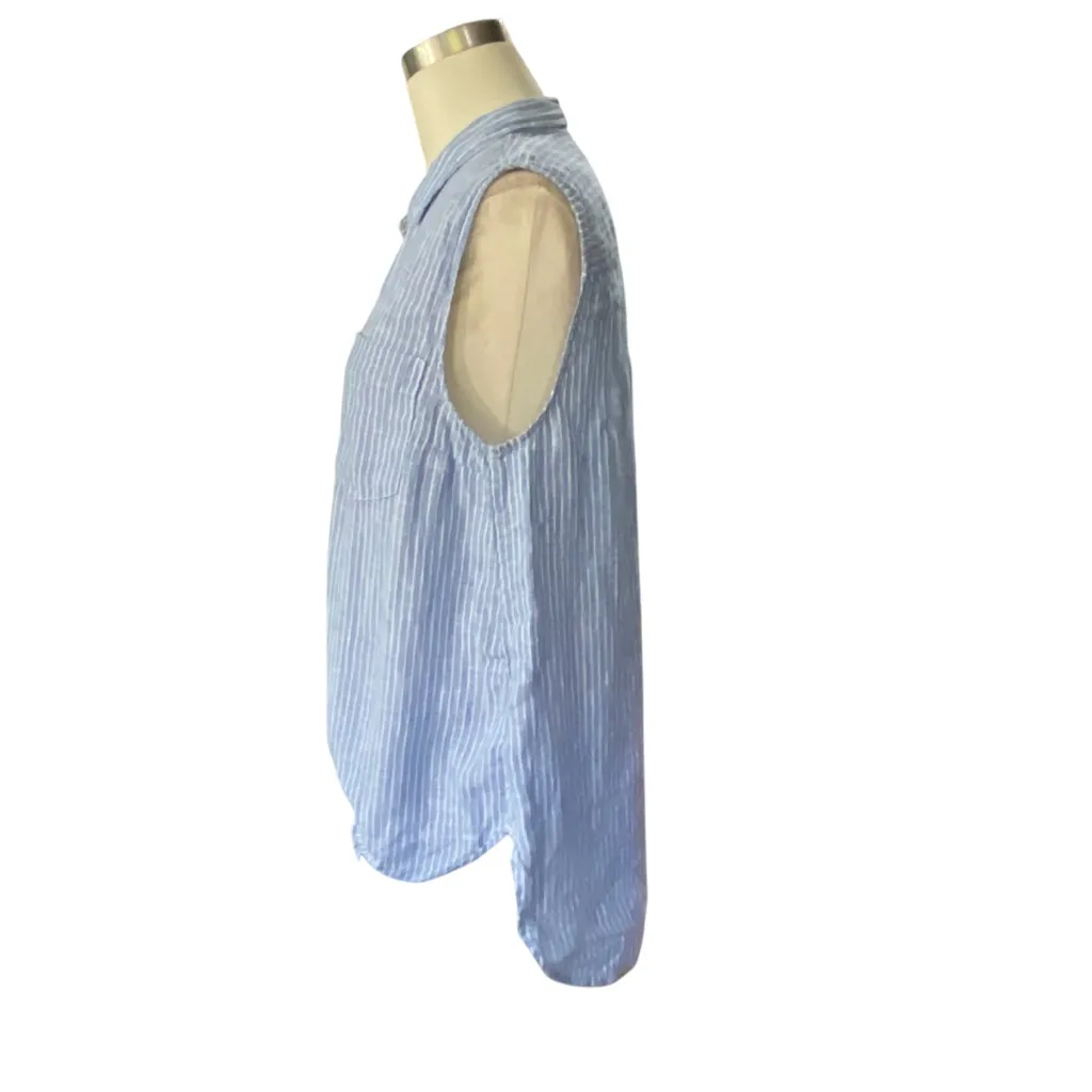 GAP MATERNITY Light Blue Striped Button Down Sleeveless Shirt Size 6 - Image 4