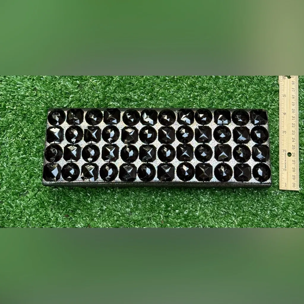 White House Black Market Elegant Black & Silver Studded Jewel Clutch Purse Bag - Image 12